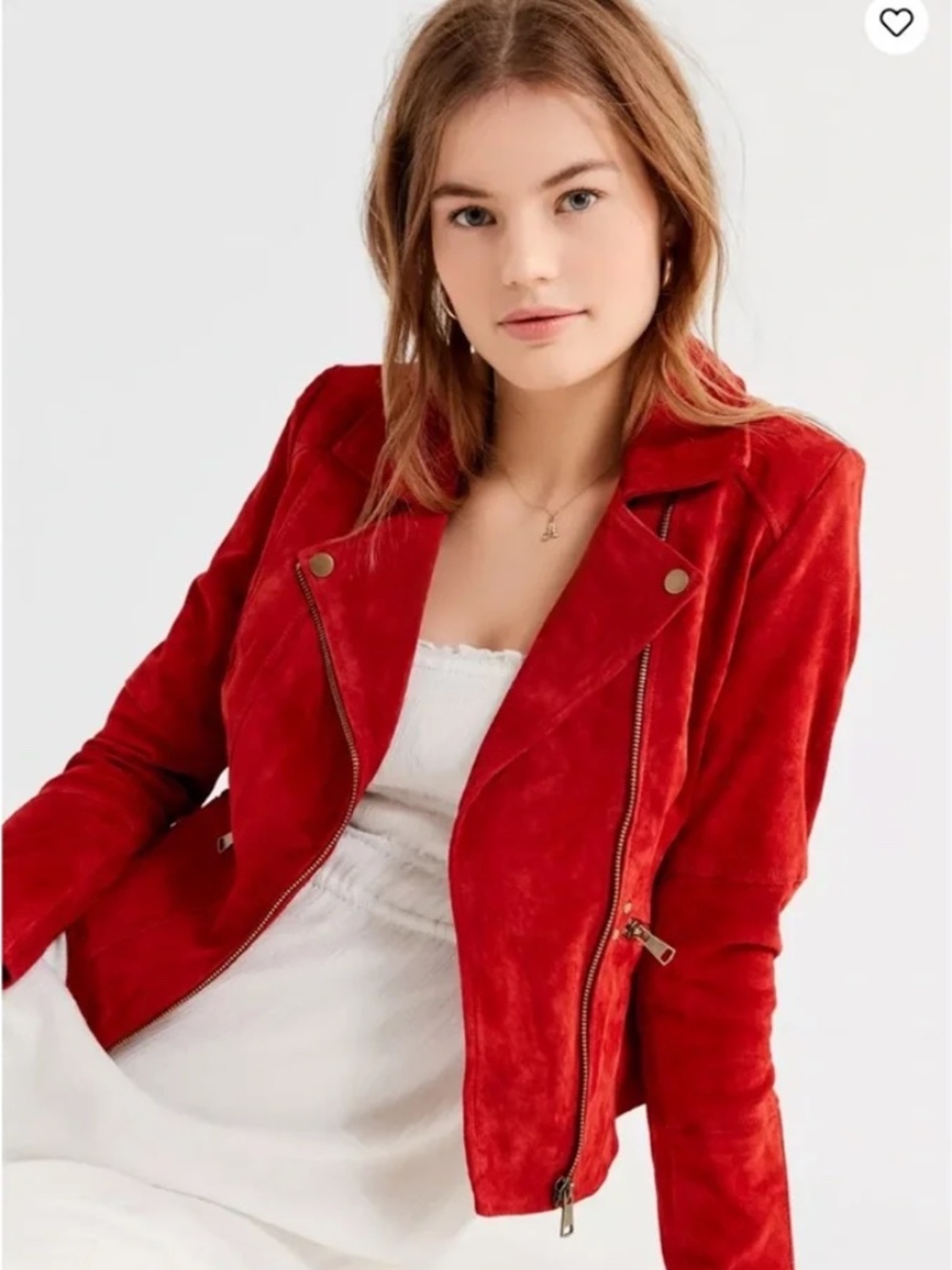 Urban Outfitters Red Suede Moto Jacket Size M NWT
